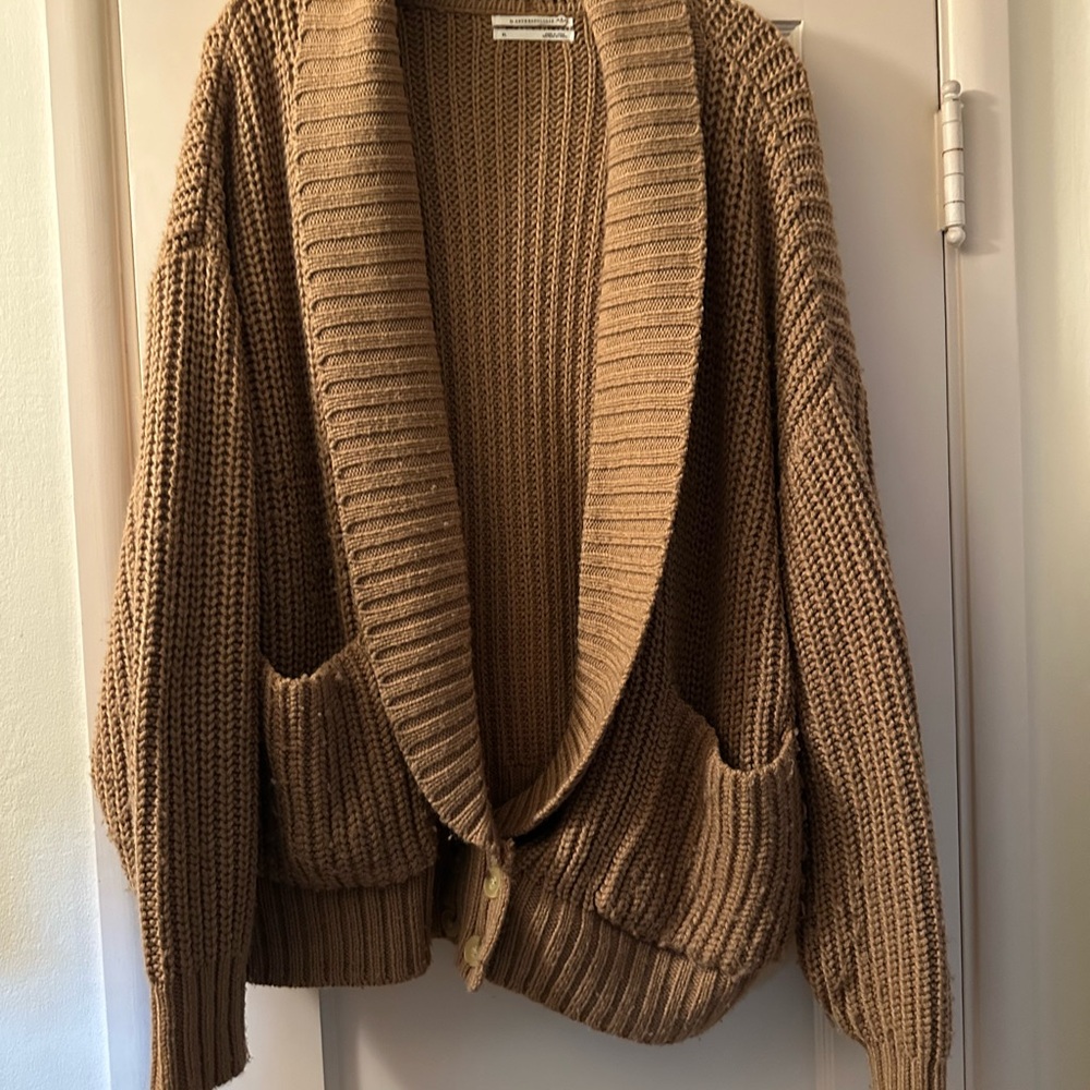 Anthropologie Tan Ribbed Knit Cardigan Sweater